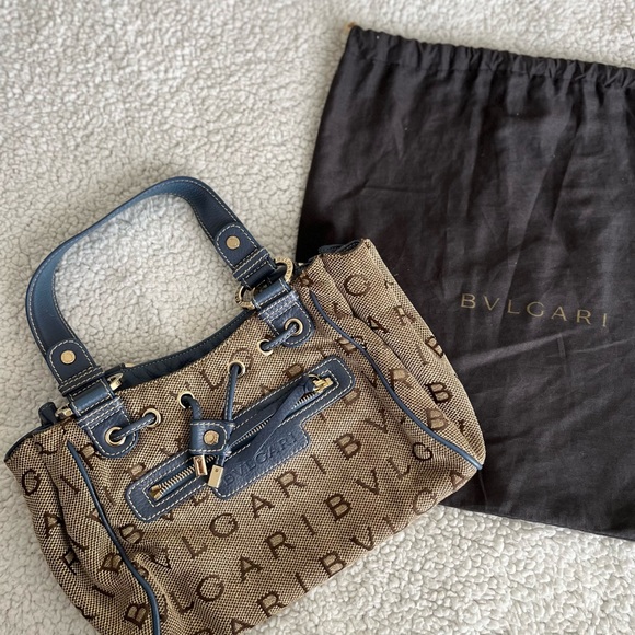 “BVLGARI Canvas Logo Shoulder Bag – Authentic With Dust Bag”